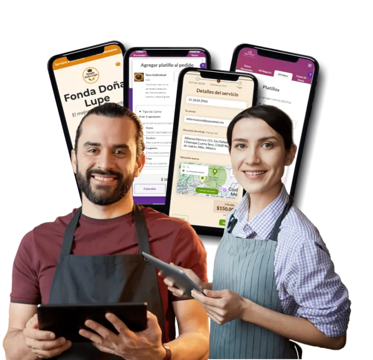 Propietarios administrando el menú digital de Qué Comer